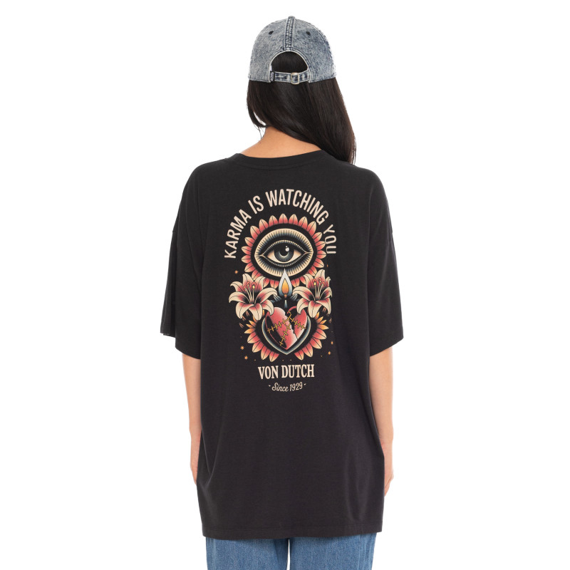Tee Shirt Noir coupe Oversize Col rond FLOWER | Femme - Vondutch
