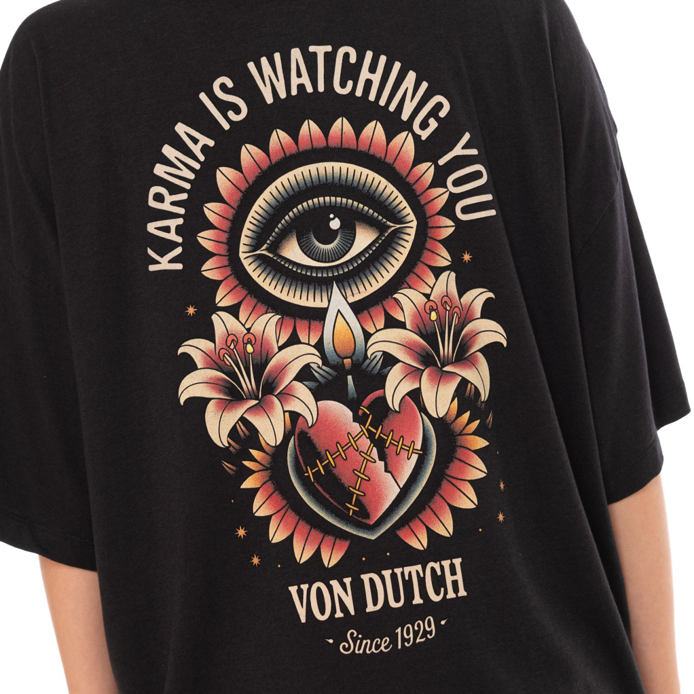 Tee Shirt Noir coupe Oversize Col rond FLOWER | Femme - Vondutch