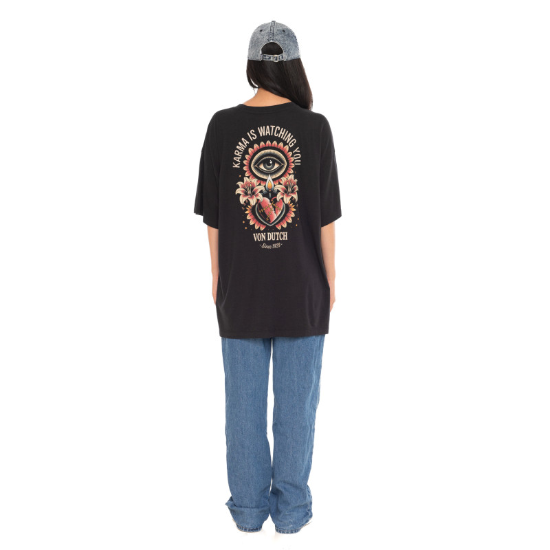Tee Shirt Noir coupe Oversize Col rond FLOWER | Femme - Vondutch