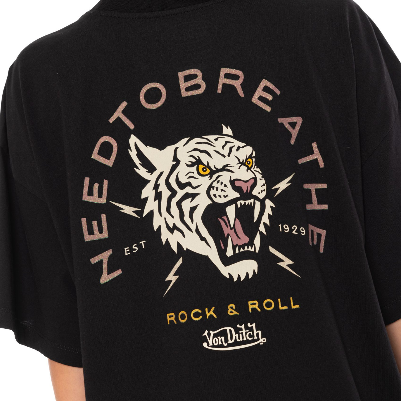 Tee Shirt Noir coupe Oversize Col rond TIGER | Femme - Vondutch