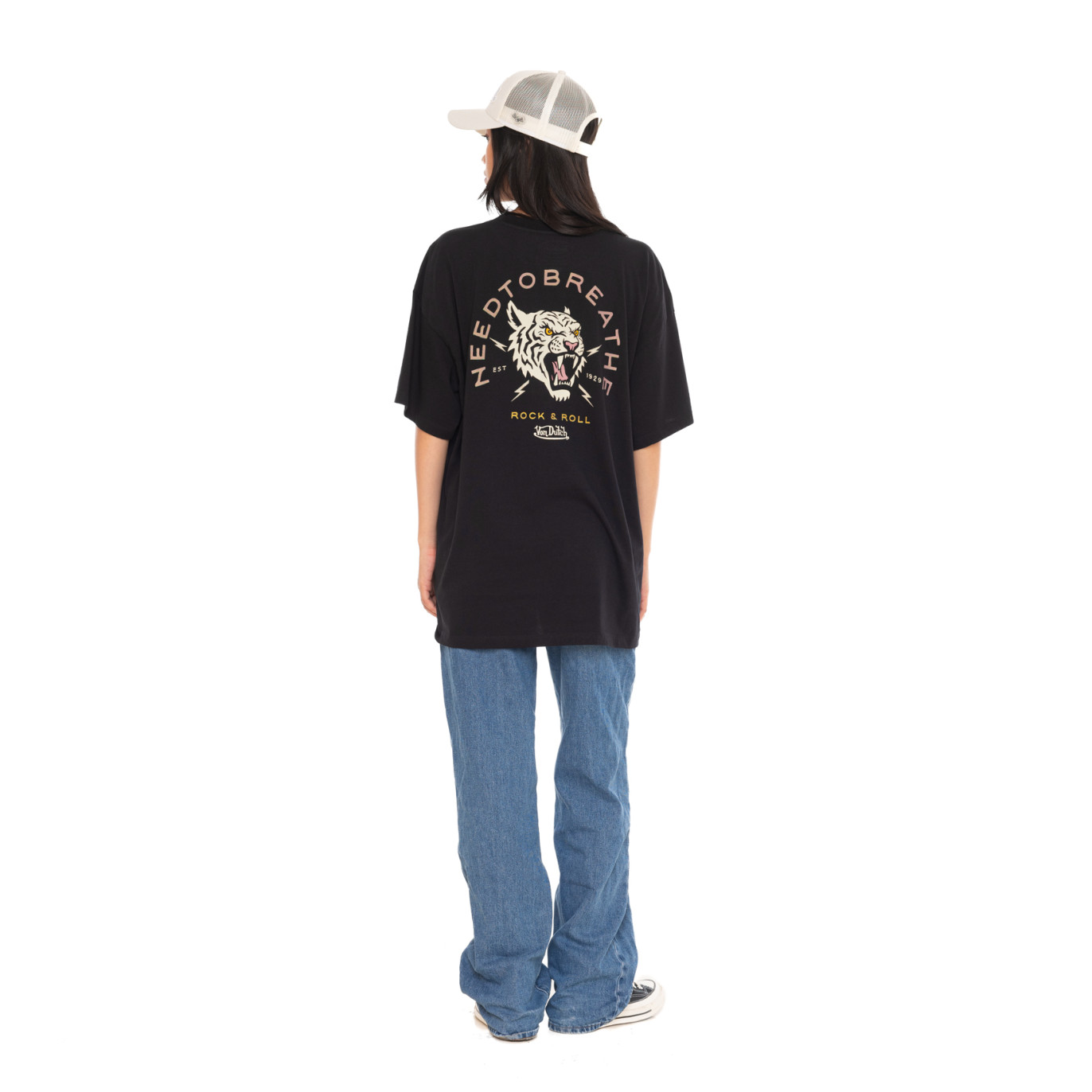 Tee Shirt Noir coupe Oversize Col rond TIGER | Femme - Vondutch