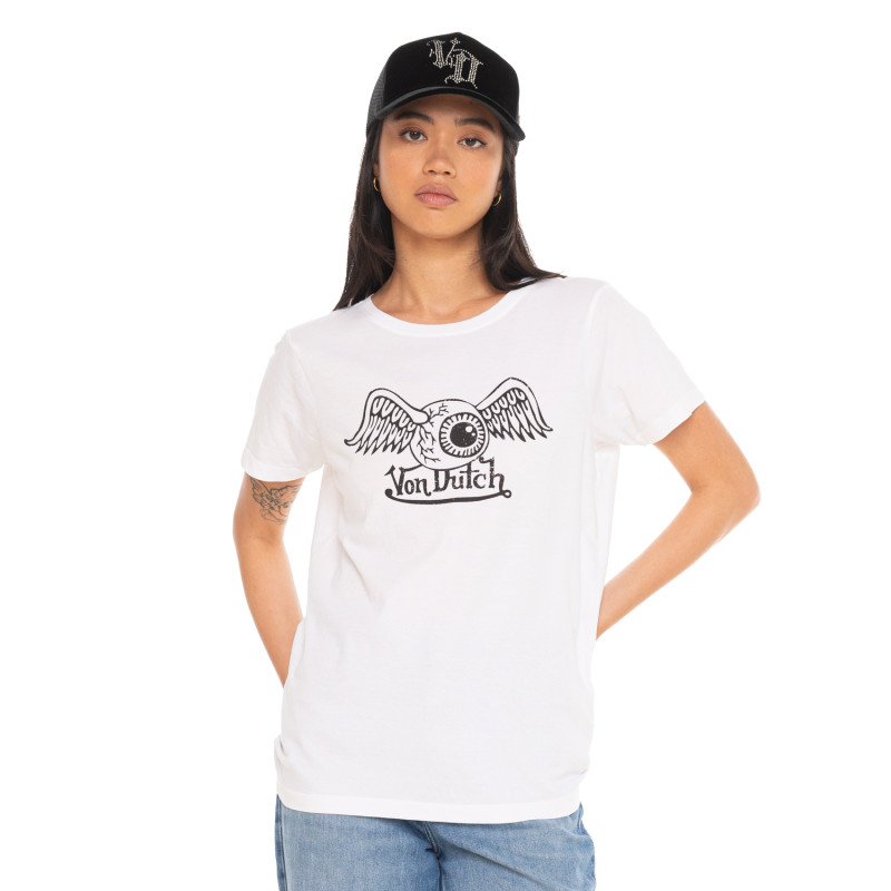 Tee Shirt Blanc coupe Régular Col rond RETRO | Femme - Vondutch