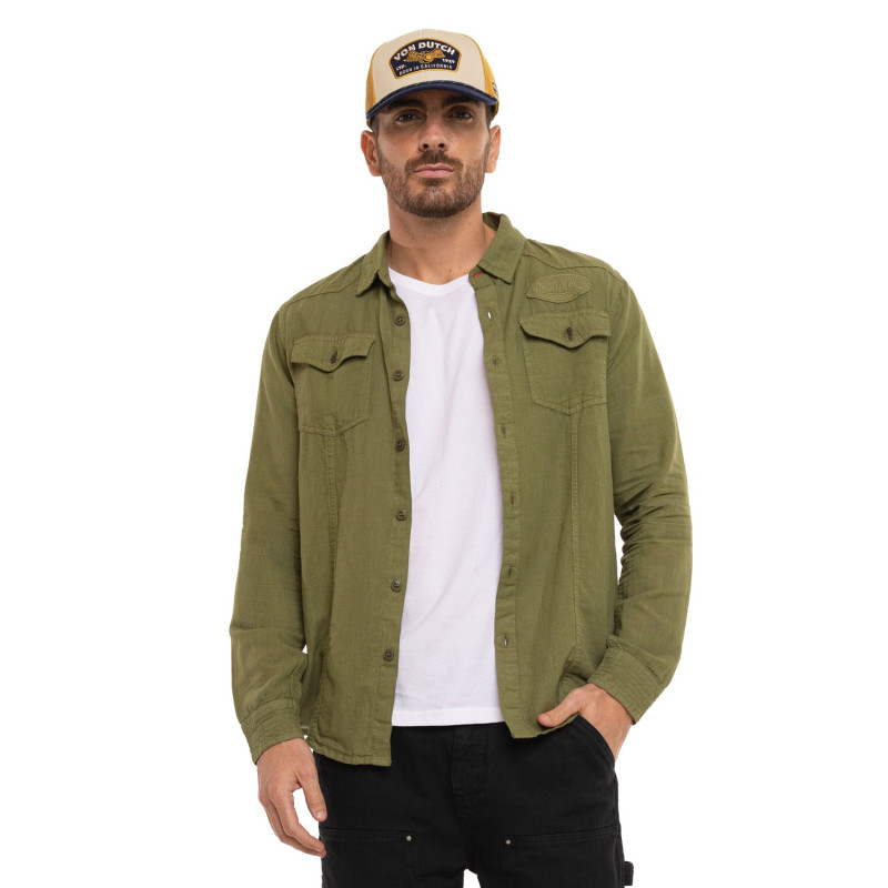 Chemise en Lin coupe Régular Manches longues Kaki LINO | homme - Vondutch
