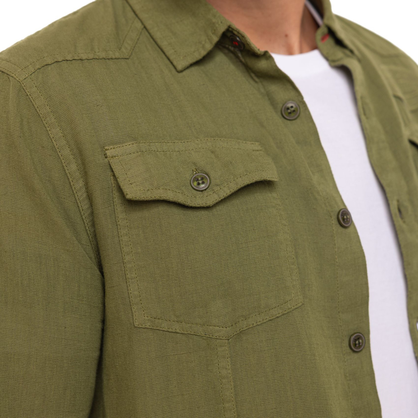 Chemise en Lin coupe Régular Manches longues Kaki LINO | homme - Vondutch
