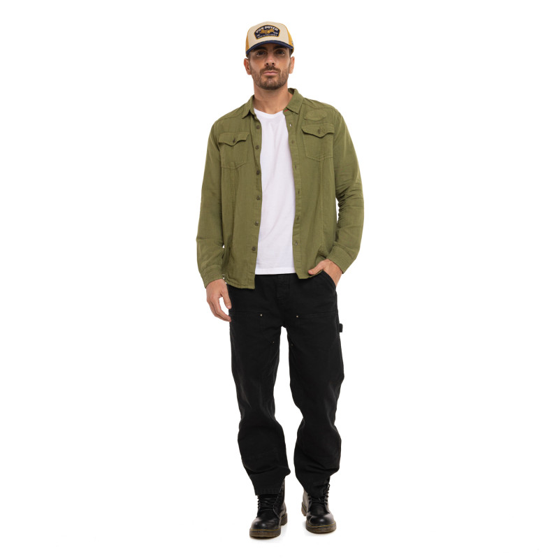 Chemise en Lin coupe Régular Manches longues Kaki LINO | homme - Vondutch