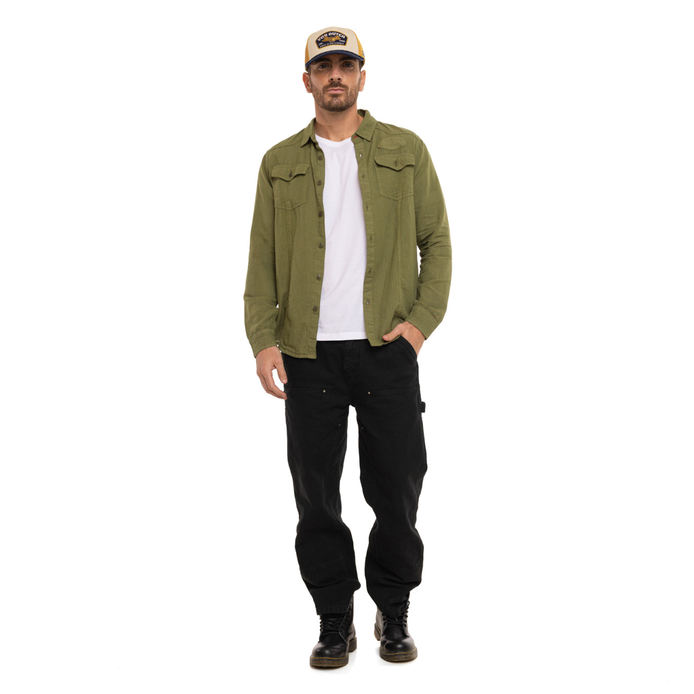 Chemise en Lin coupe Régular Manches longues Kaki LINO | homme - Vondutch