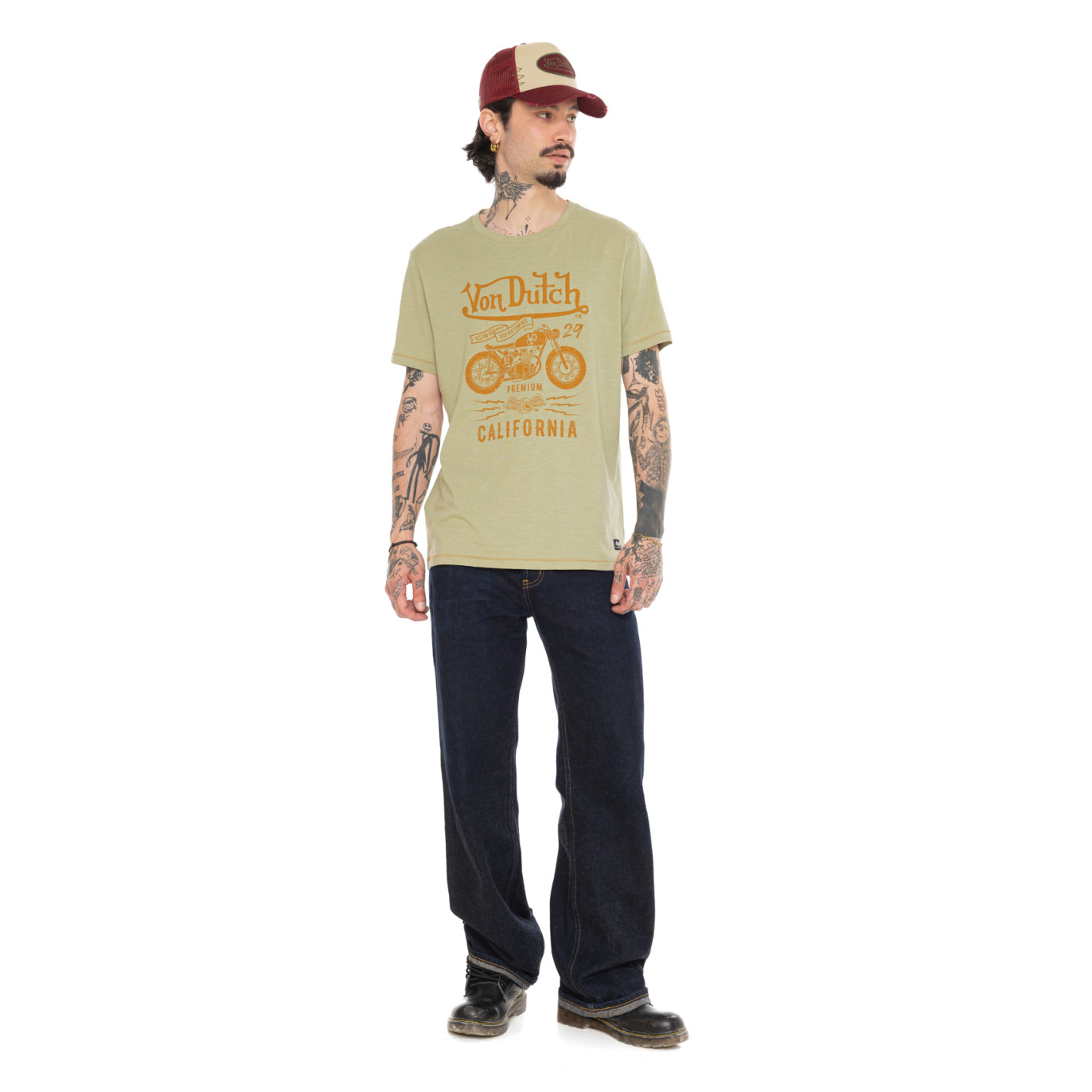 Tee Shirt Vert coupe Régular Col rond effet Flammé ZANE | Homme - Vondutch | Von Dutch