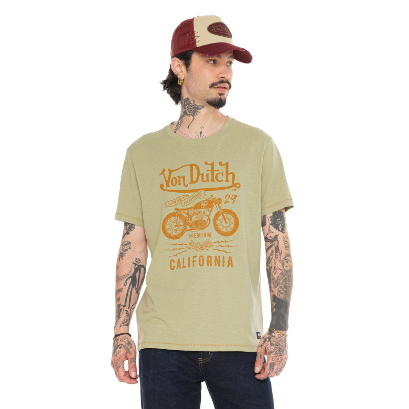 Tee Shirt Vert coupe Régular Col rond effet Flammé ZANE | Homme - Vondutch | Von Dutch