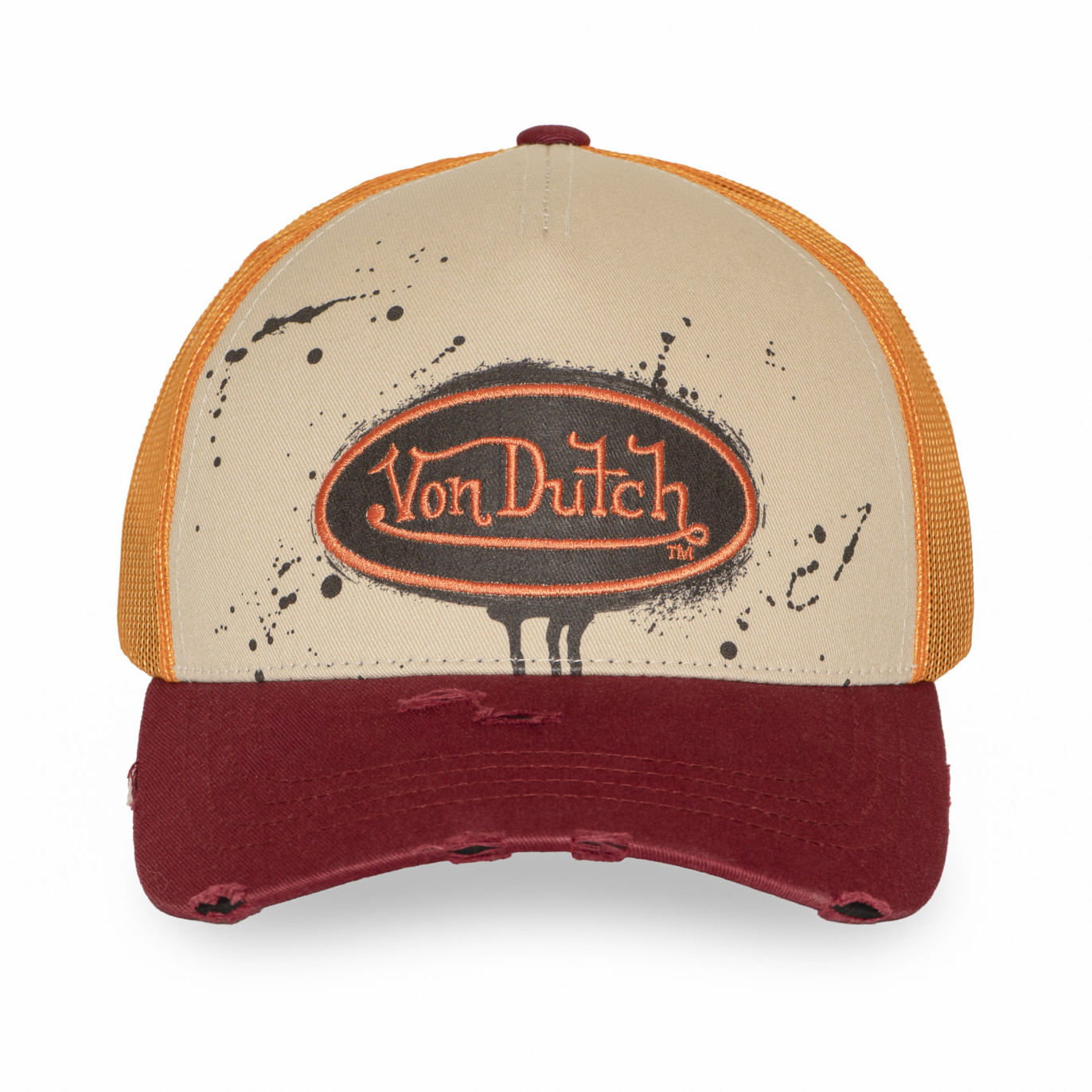 Casquette Vondutch Orange Trucker Snapback effet Dripping, Usé TAG | VonDutch