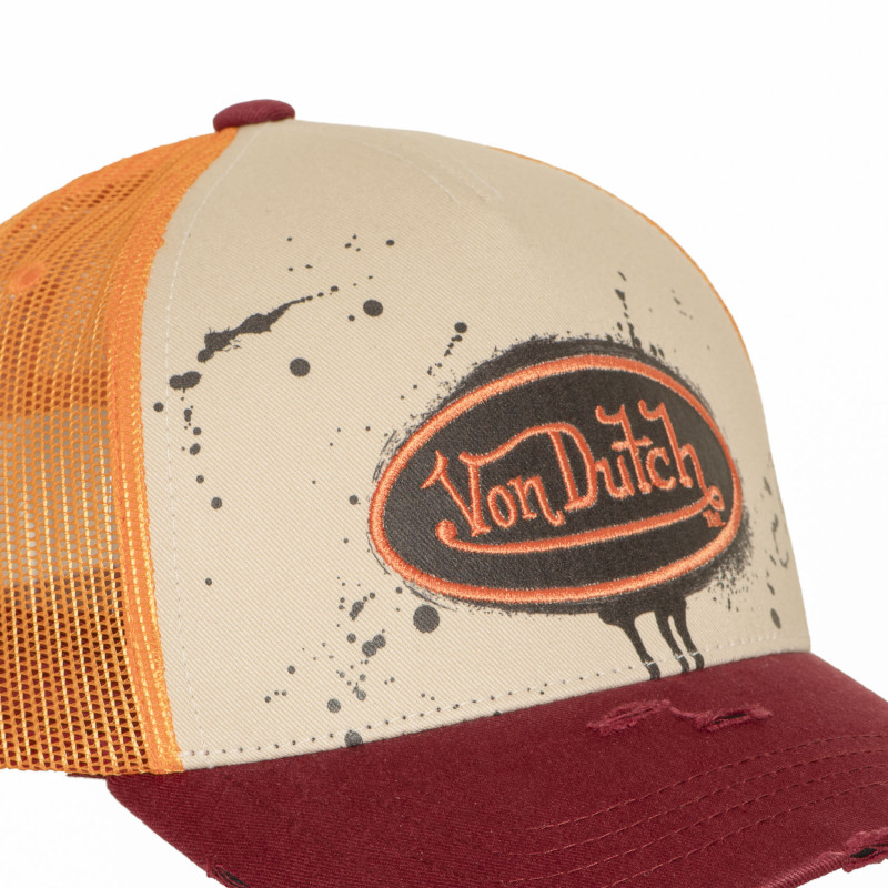 Casquette Vondutch Orange Trucker Snapback effet Dripping, Usé TAG | VonDutch