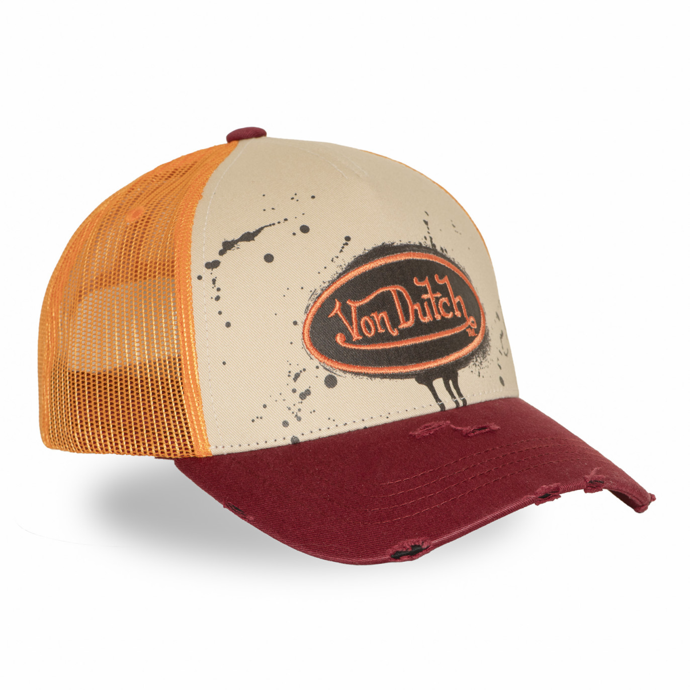 Casquette Vondutch Orange Trucker Snapback effet Dripping, Usé TAG | VonDutch