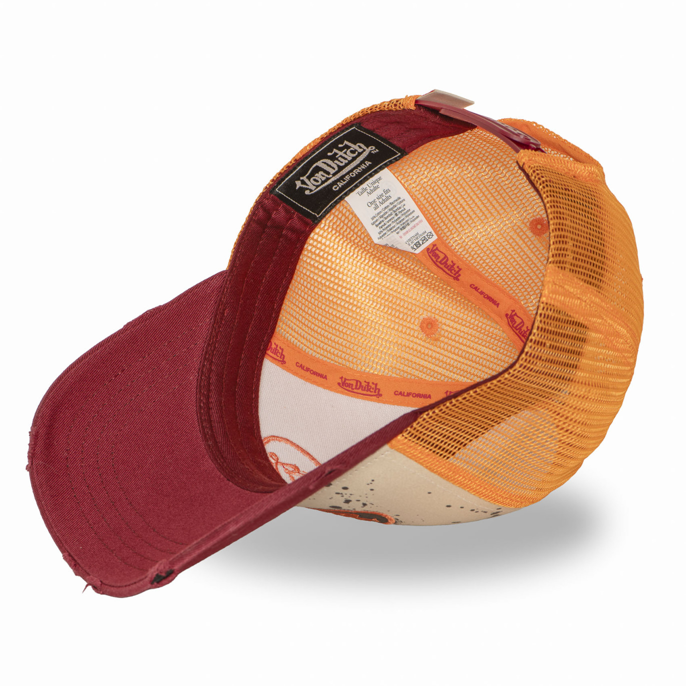 Casquette Vondutch Orange Trucker Snapback effet Dripping, Usé TAG | VonDutch