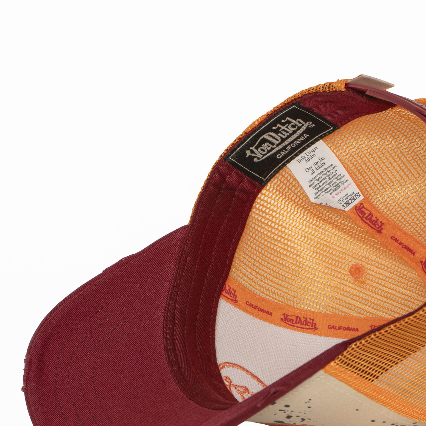 Casquette Vondutch Orange Trucker Snapback effet Dripping, Usé TAG | VonDutch