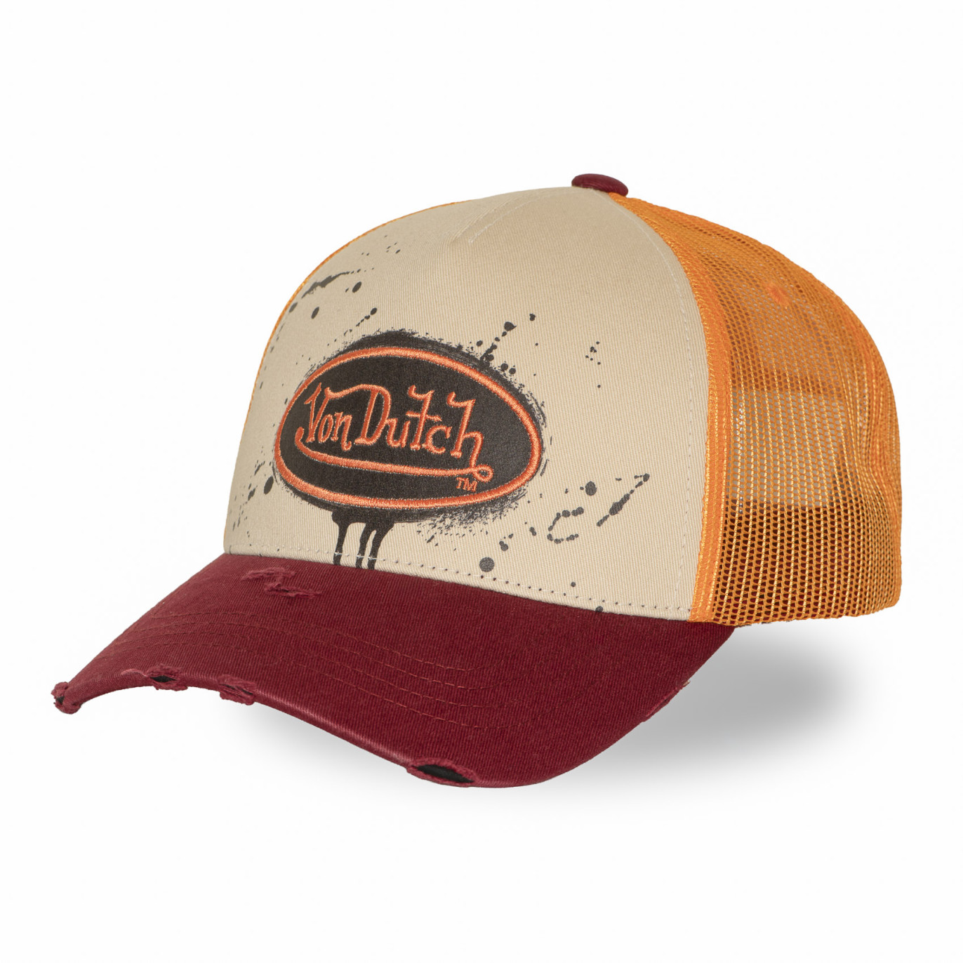 Casquette Vondutch Orange Trucker Snapback effet Dripping, Usé TAG | VonDutch
