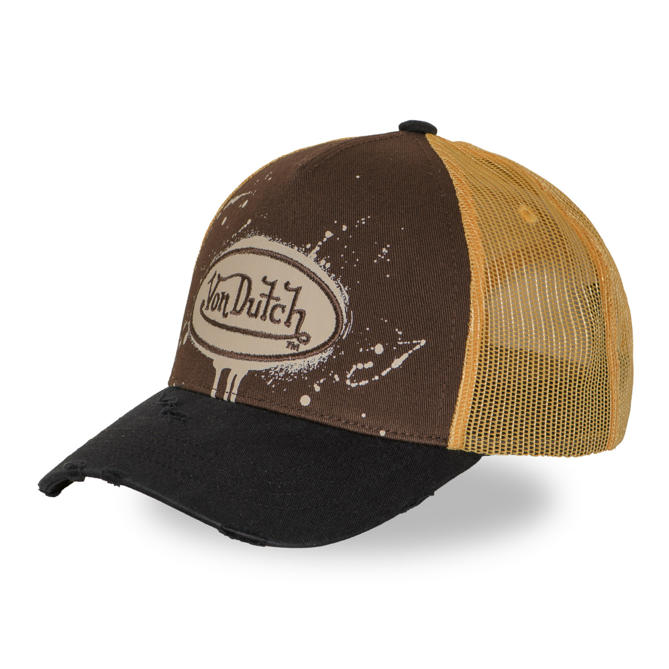 Casquette Vondutch Marron Trucker Snapback effet Dripping, Usé TAG | VonDutch