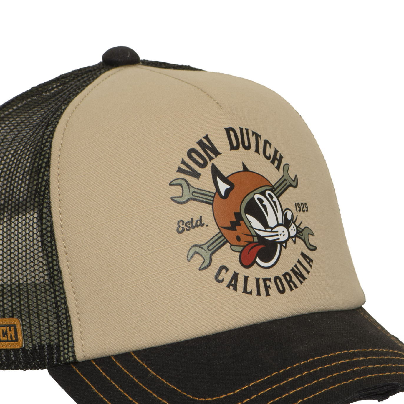 Casquette Vondutch Beige Trucker Snapback effet Usé CREW | VonDutch