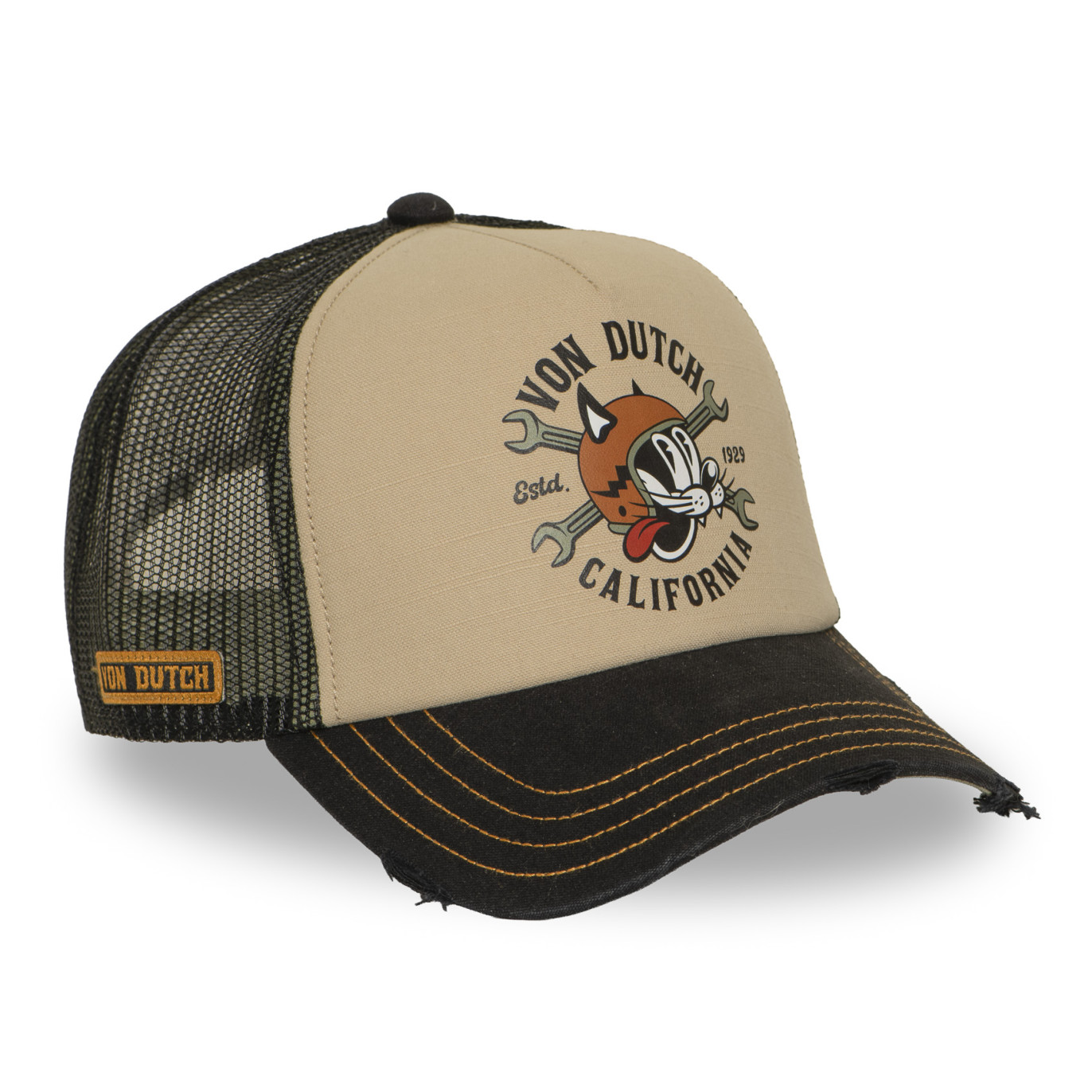 Casquette Vondutch Beige Trucker Snapback effet Usé CREW | VonDutch