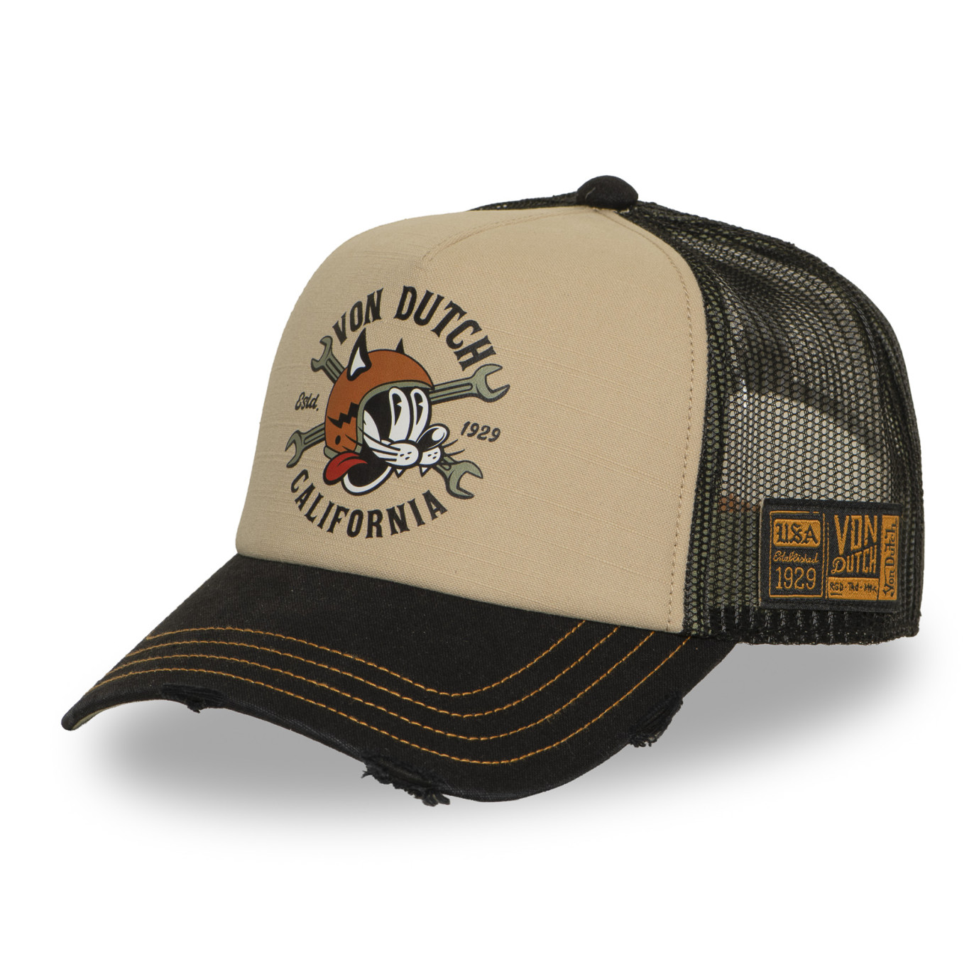 Casquette Vondutch Beige Trucker Snapback effet Usé CREW | VonDutch