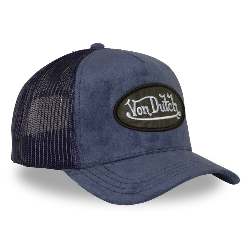 Casquette Vondutch Bleue Trucker Snapback en Suedine FUR