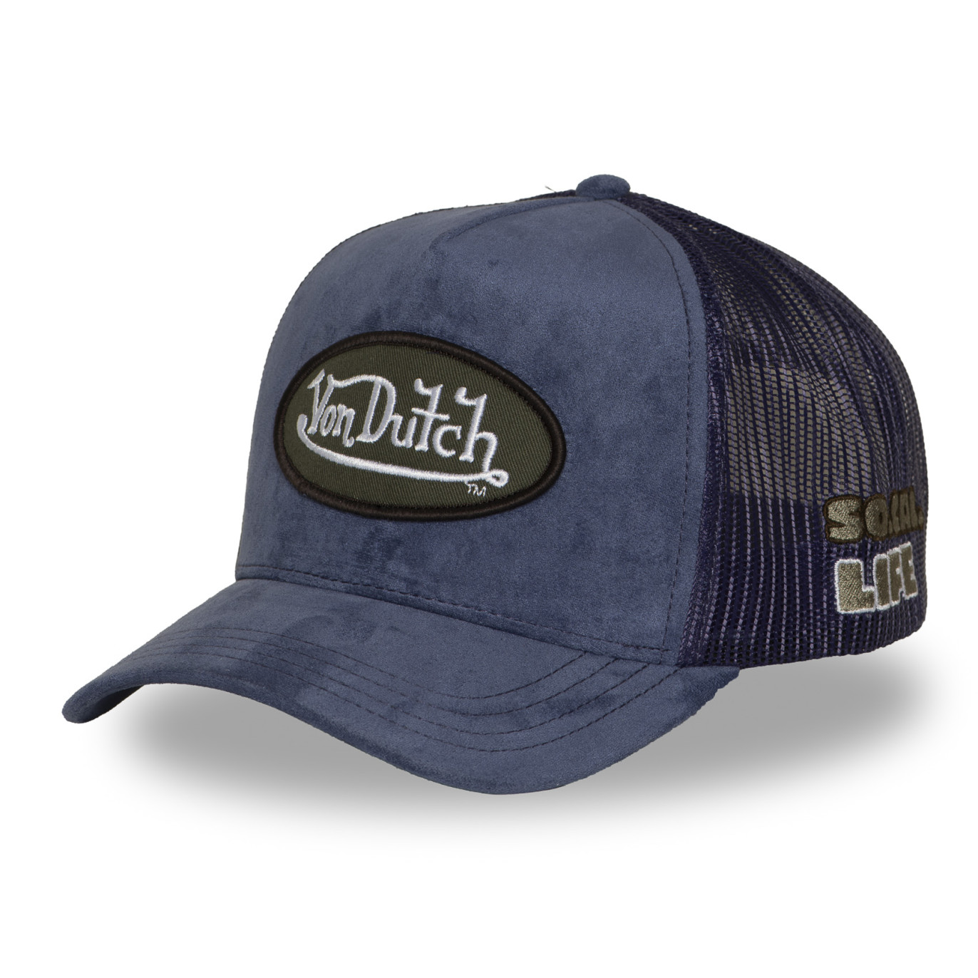 Casquette Vondutch Bleue Trucker Snapback en Suedine FUR