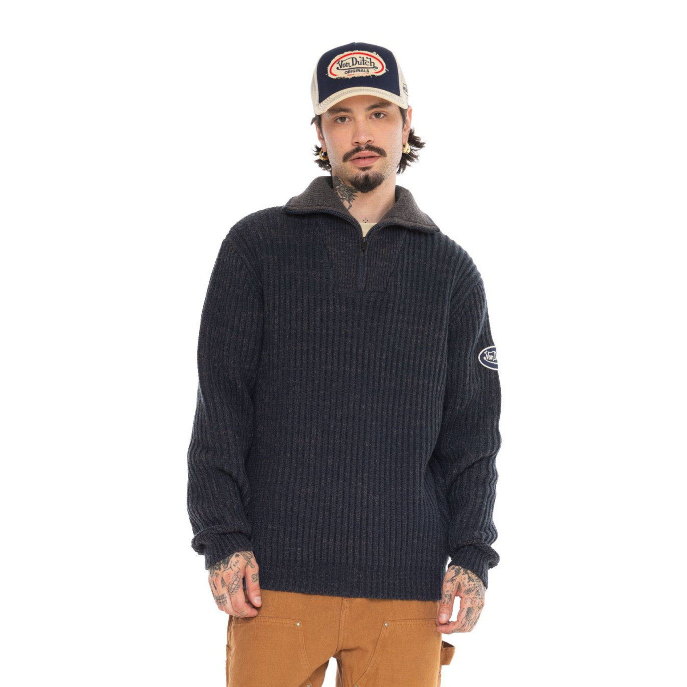 Pull col camionneur côtes anglaises avec écusson Marlon | Homme - VonDutch | Von Dutch
