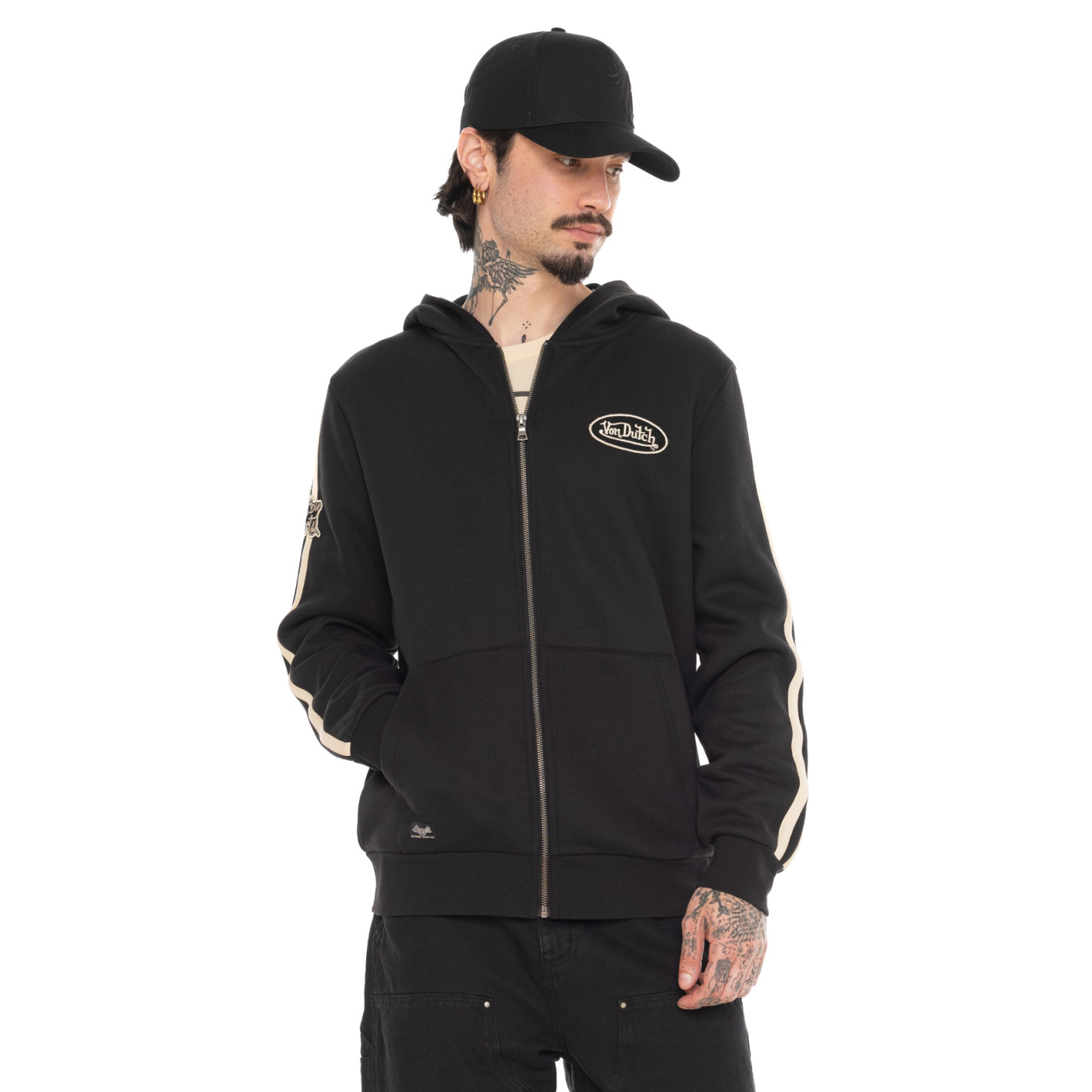 Sweat à capuche Zippé Noir Molletoné IZAN | Homme - Vondutch | Von Dutch