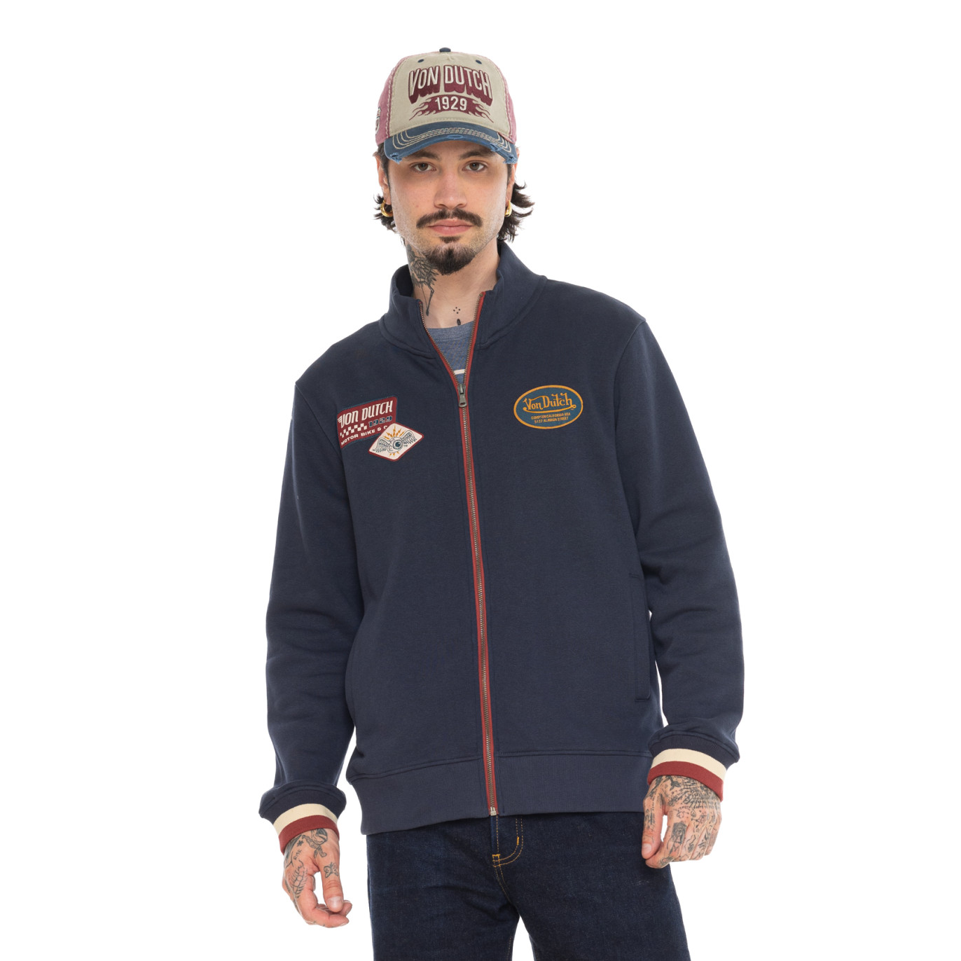 Sweat Sans capuche Zippé Bleu Molletoné WYATT | Homme - Vondutch | Von Dutch