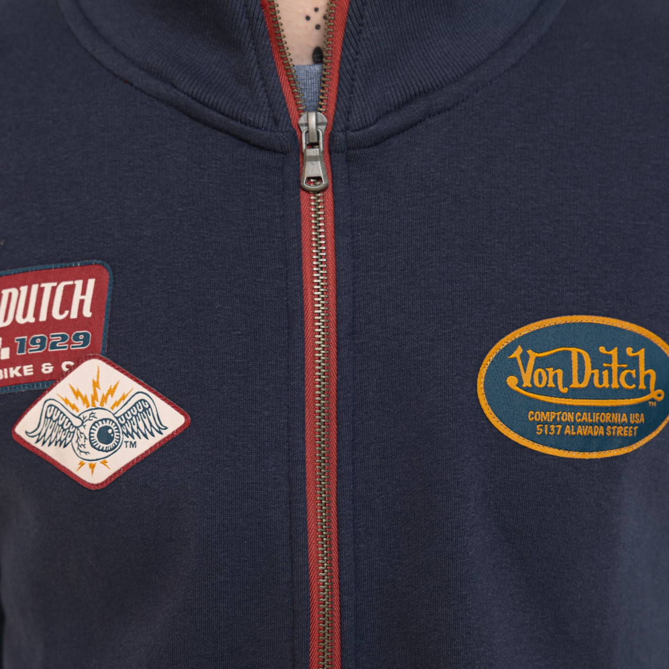 Sweat Sans capuche Zippé Bleu Molletoné WYATT | Homme - Vondutch | Von Dutch