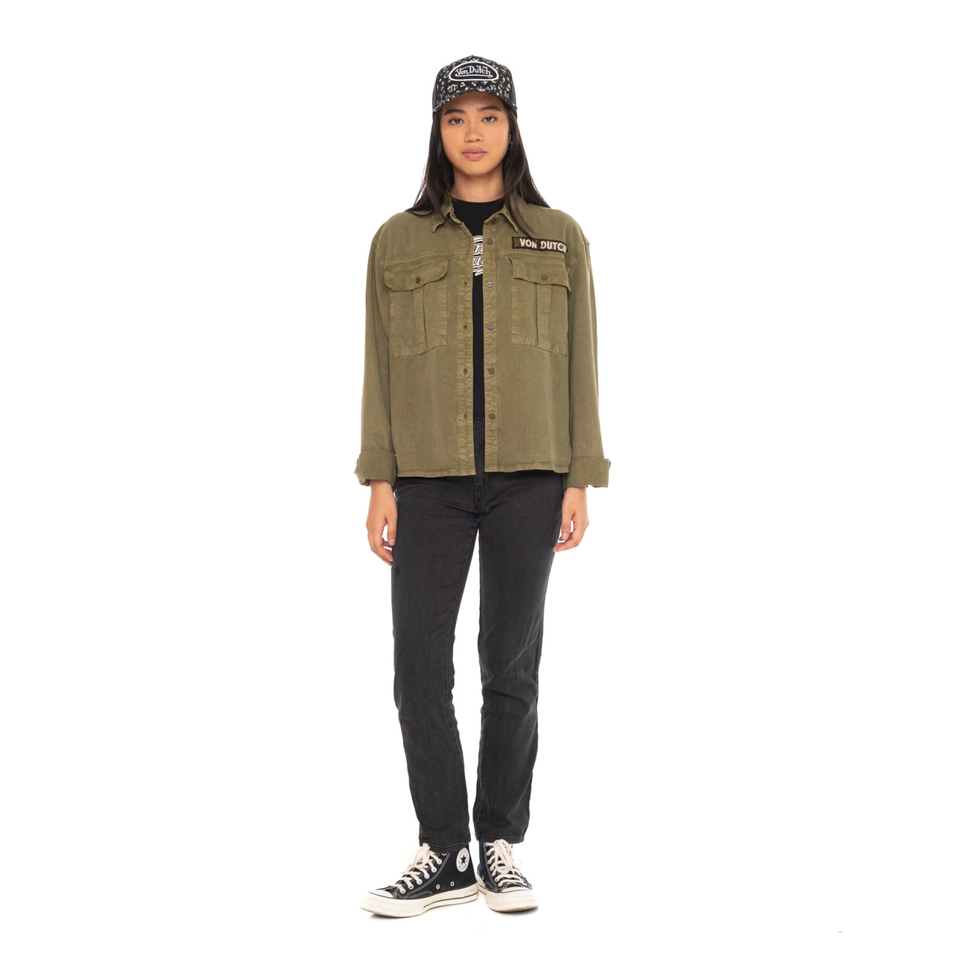 Chemise coupe Régular Manches longues effet Délavé Kaki TAPE | Femme - Vondutch | Von Dutch