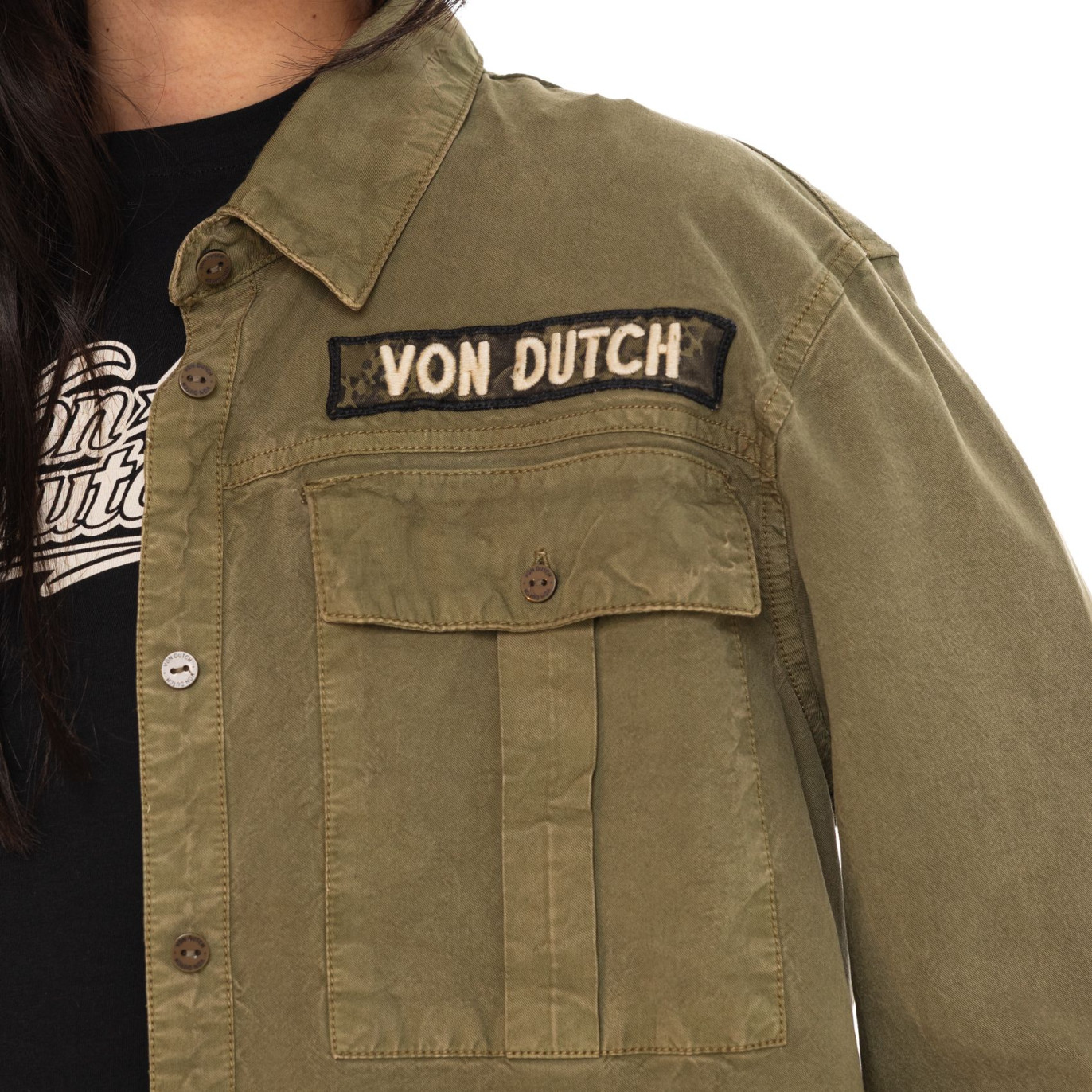 Chemise coupe Régular Manches longues effet Délavé Kaki TAPE | Femme - Vondutch | Von Dutch