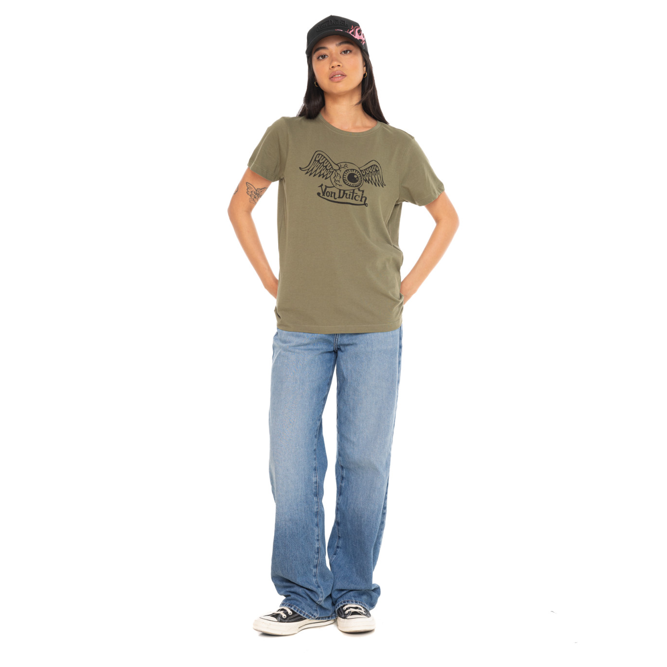 Tee Shirt Kaki coupe Régular Col rond RETRO | Femme - Vondutch | Von Dutch
