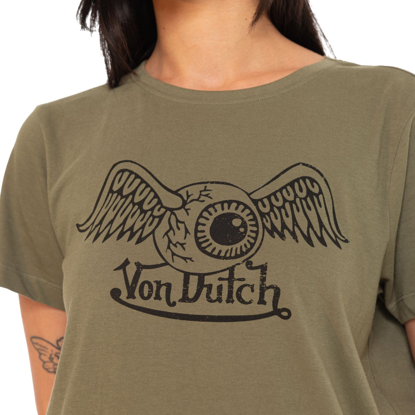 Tee Shirt Kaki coupe Régular Col rond RETRO | Femme - Vondutch | Von Dutch