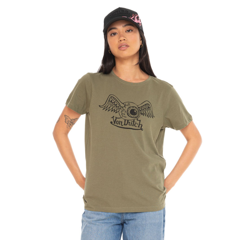 Tee Shirt Kaki coupe Régular Col rond RETRO | Femme - Vondutch | Von Dutch