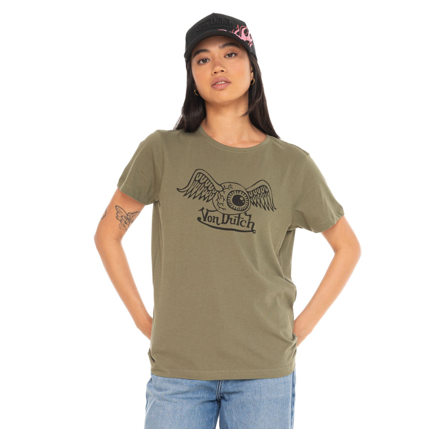 Tee Shirt Kaki coupe Régular Col rond RETRO | Femme - Vondutch | Von Dutch