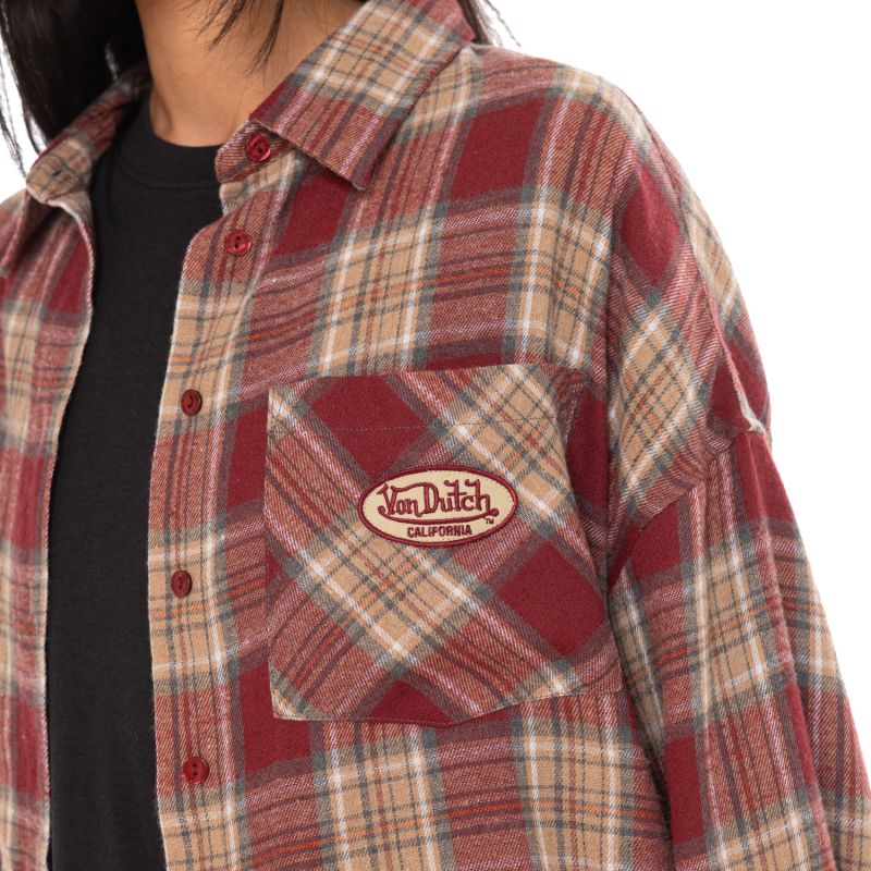 Chemise en Flanelle à carreaux coupe Régular Manches longues Rouge DEBY | Femme - Vondutch