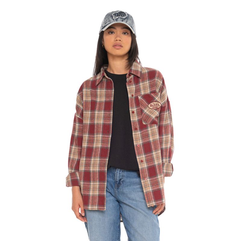 Chemise en Flanelle à carreaux coupe Régular Manches longues Rouge DEBY | Femme - Vondutch