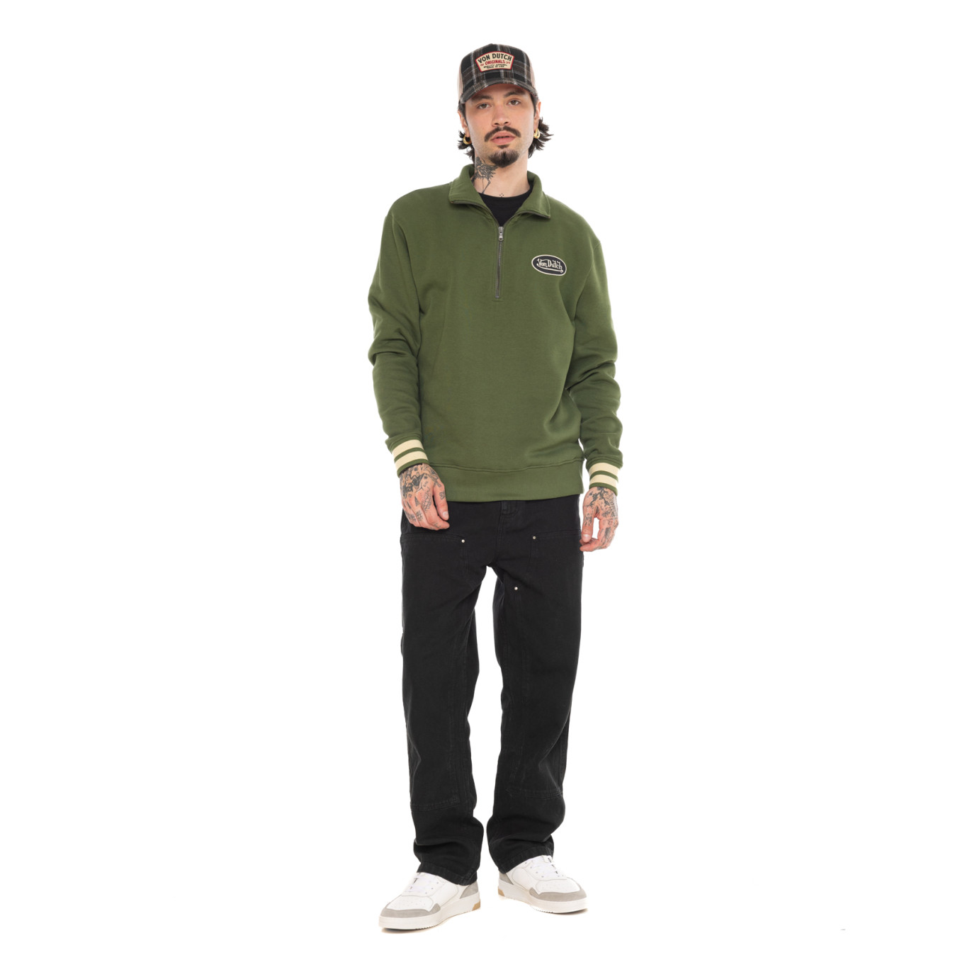 Sweat Sans capuche Zippé Vert Molletoné ALEC | Homme - Vondutch