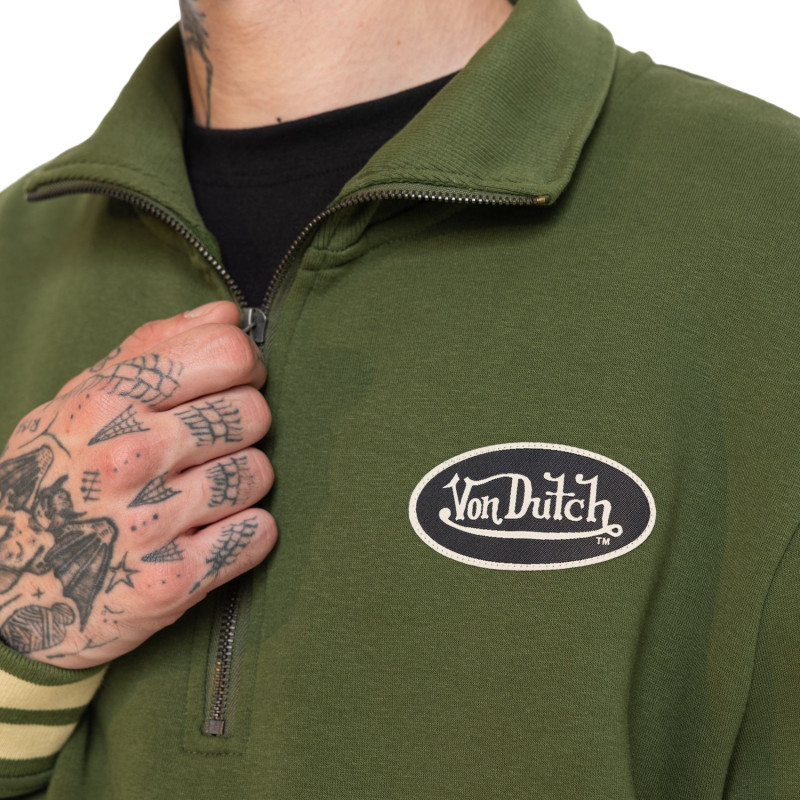 Sweat Sans capuche Zippé Vert Molletoné ALEC | Homme - Vondutch