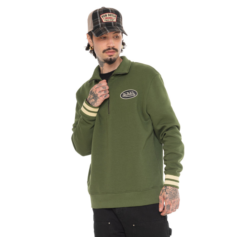 Sweat Sans capuche Zippé Vert Molletoné ALEC | Homme - Vondutch