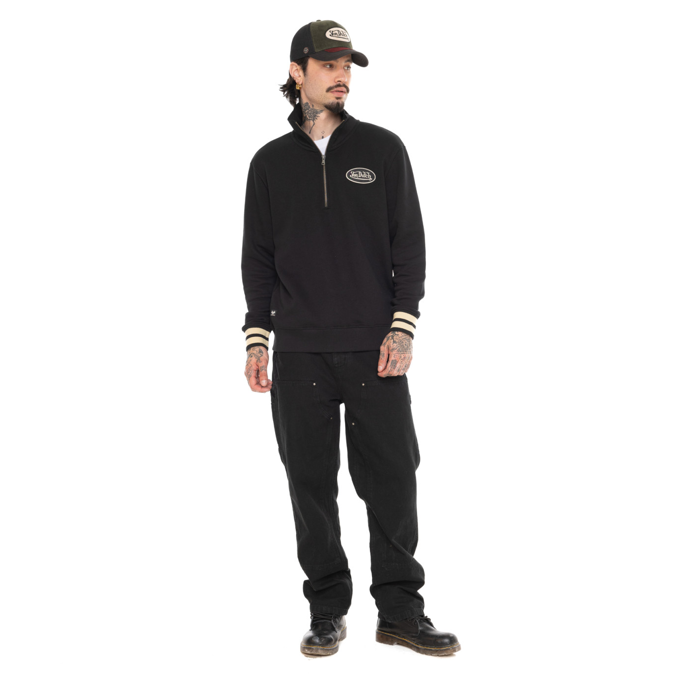 Sweat Sans capuche Zippé Noir Molletoné ALEC | Homme - Vondutch