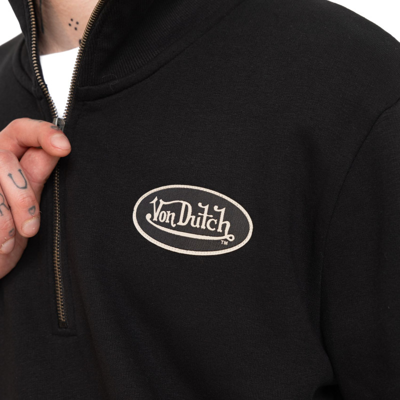 Sweat Sans capuche Zippé Noir Molletoné ALEC | Homme - Vondutch