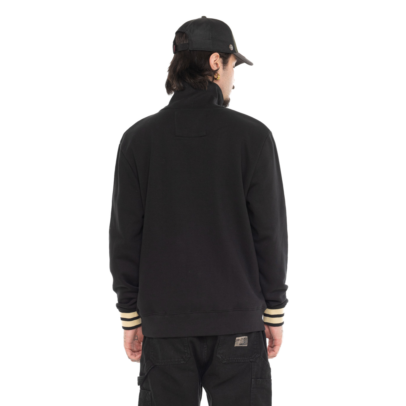 Sweat Sans capuche Zippé Noir Molletoné ALEC | Homme - Vondutch