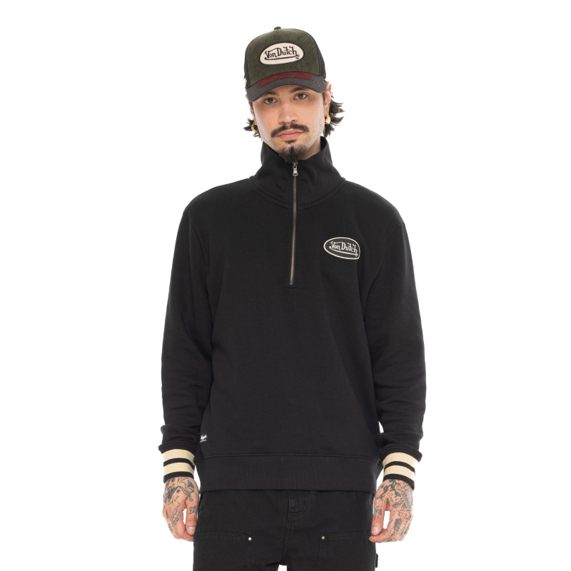 Sweat Sans capuche Zippé Noir Molletoné ALEC | Homme - Vondutch