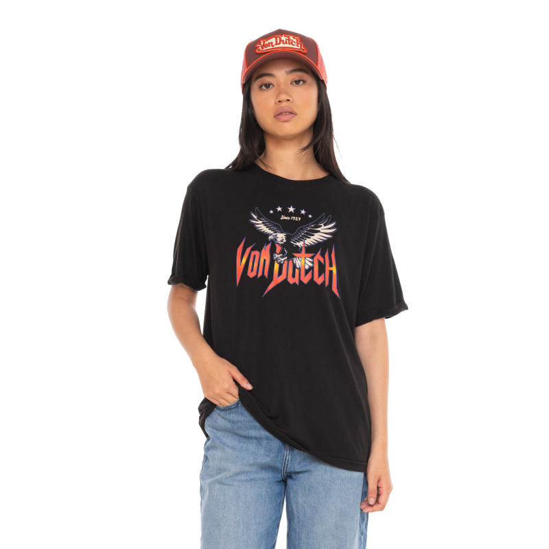 Tee Shirt Noir coupe Régular Col rond effet Délavé FLY | Femme - Vondutch | Von Dutch