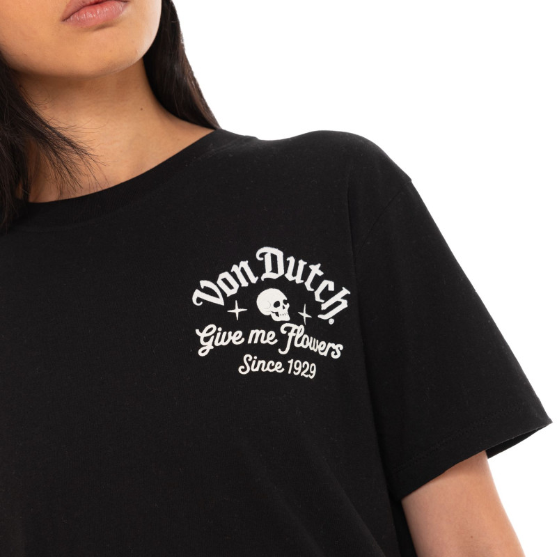 Tee Shirt Noir coupe Régular Col rond ROSES | Femme - Vondutch