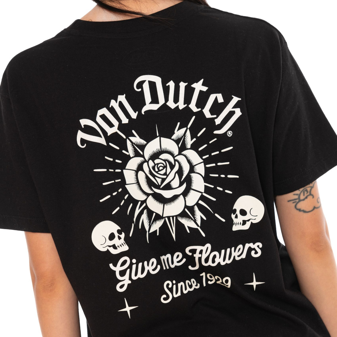Tee Shirt Noir coupe Régular Col rond ROSES | Femme - Vondutch | Von Dutch