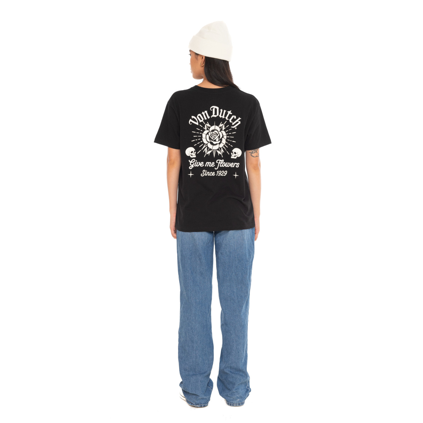 Tee Shirt Noir coupe Régular Col rond ROSES | Femme - Vondutch | Von Dutch