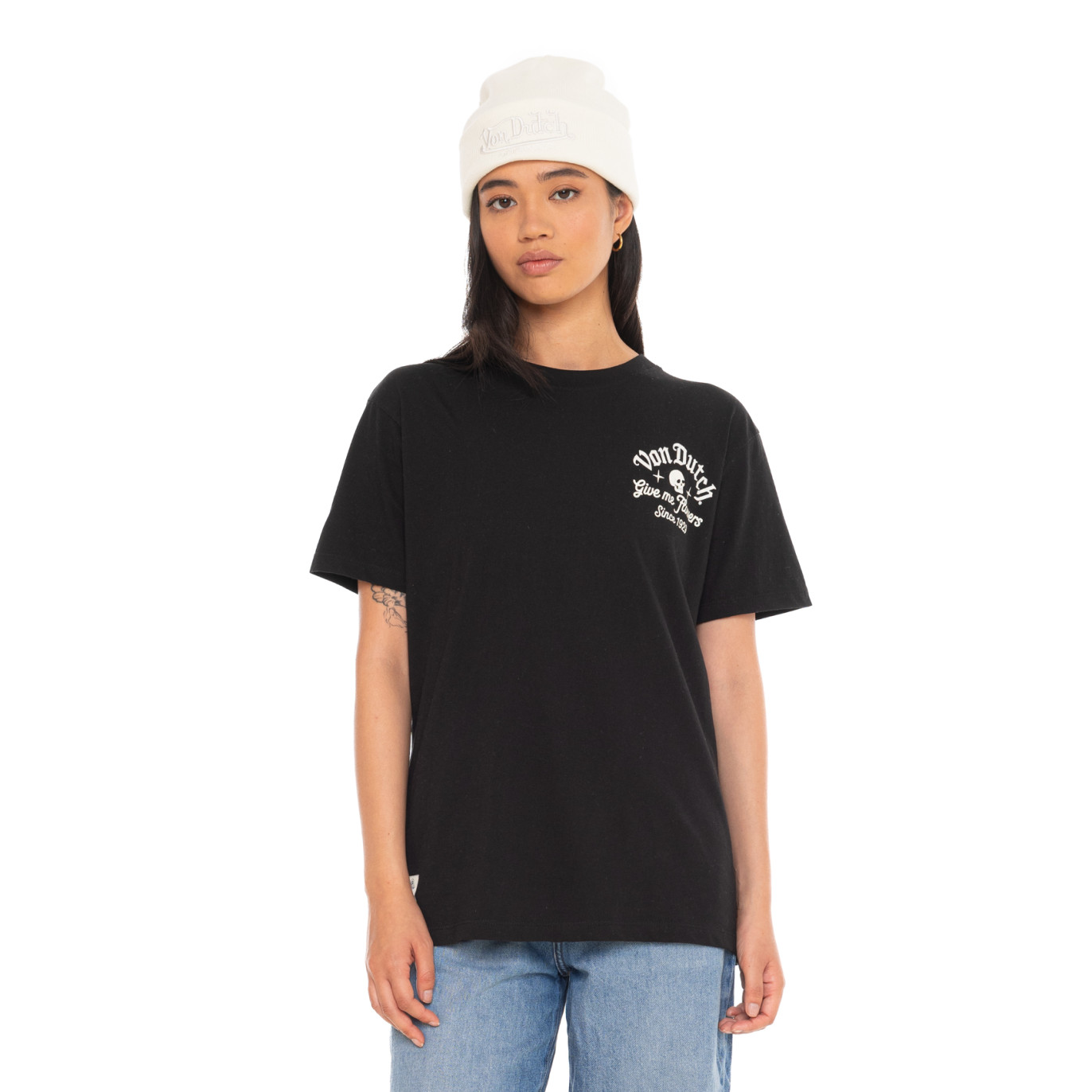 Tee Shirt Noir coupe Régular Col rond ROSES | Femme - Vondutch | Von Dutch