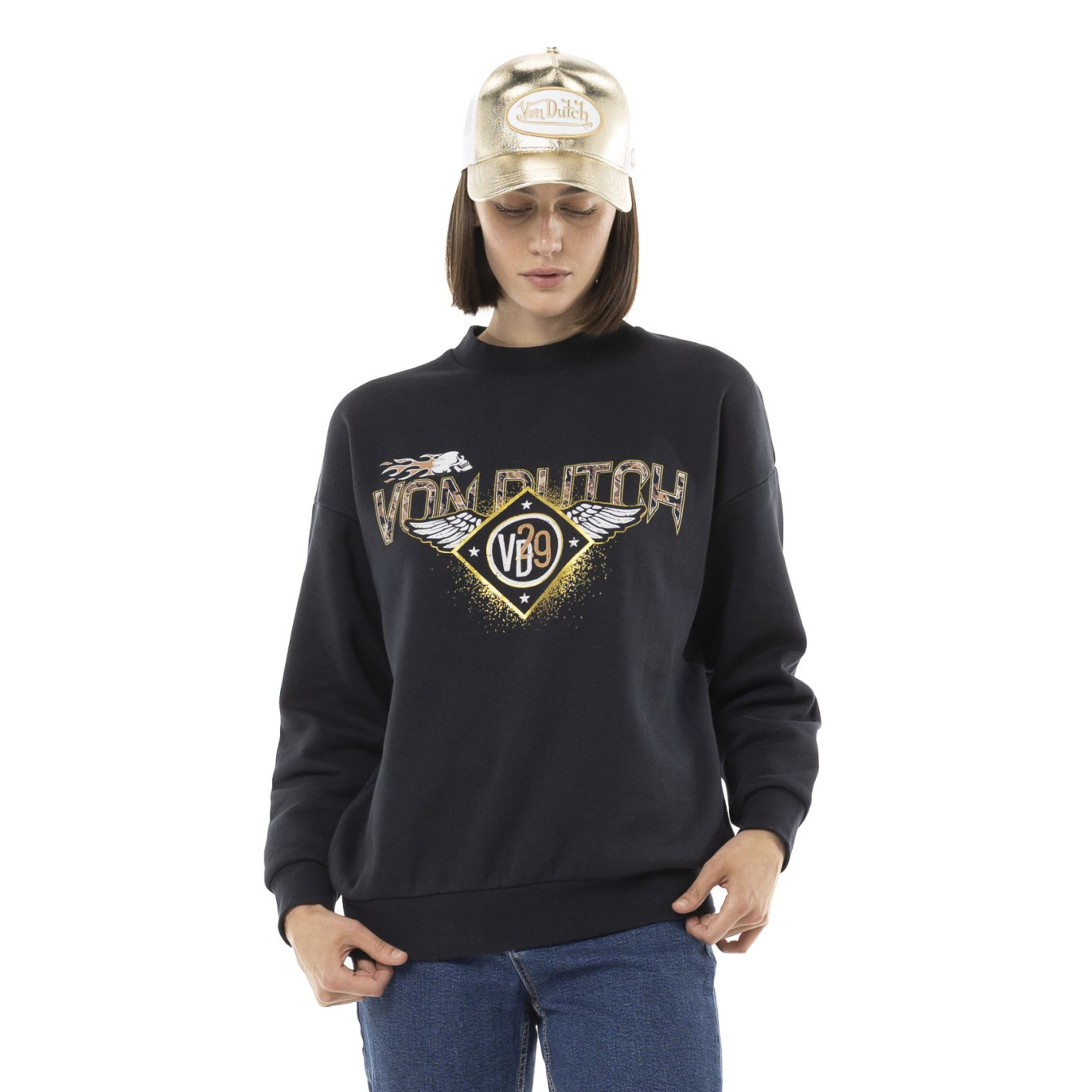 Sweat Sans capuche Noir PATCH | Femme - Vondutch