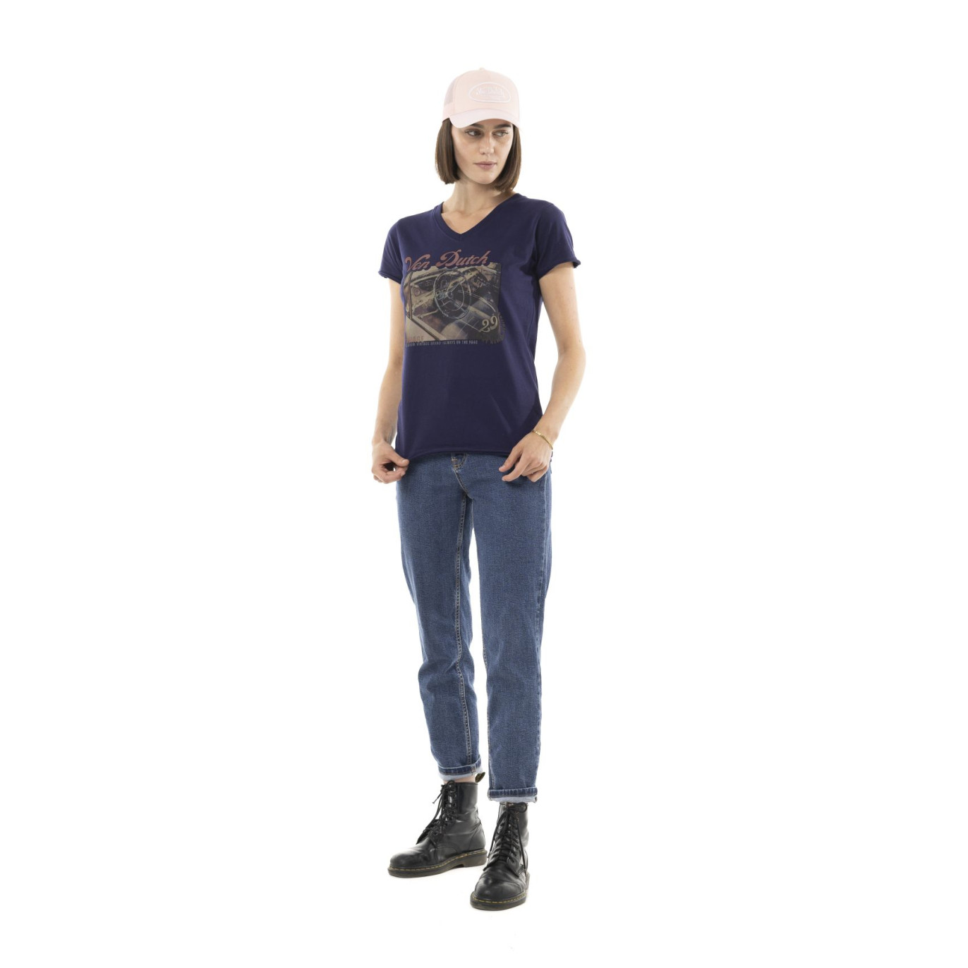 Tee Shirt Bleu coupe Régular Col V VINTAGE | Femme - Vondutch